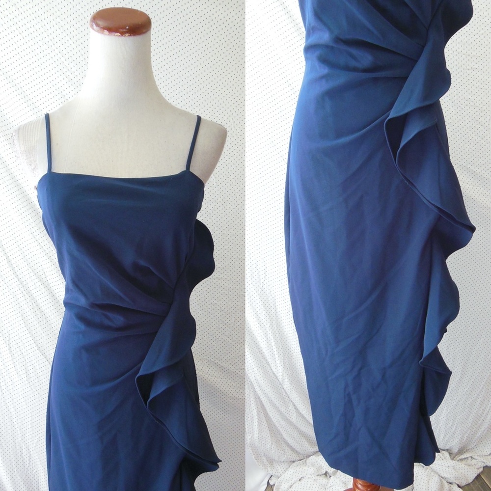 NEW BARDOT Navy Rona RUFFLE Sleeveless Midi Dress - Picture 3 of 13